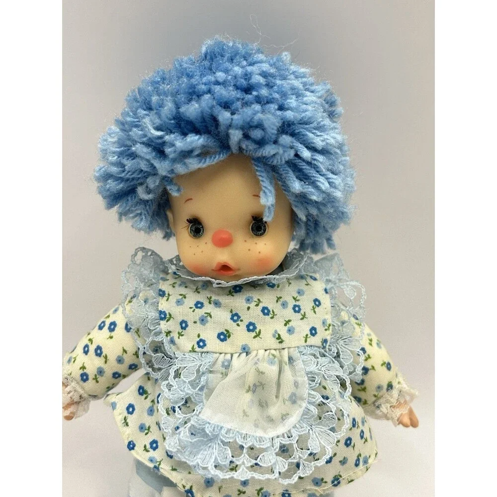 Vintage Cean Toys Doll Blue Yarn Hair 7" Plush Floral Dress Baby Doll 80's - Picture 3 of 15